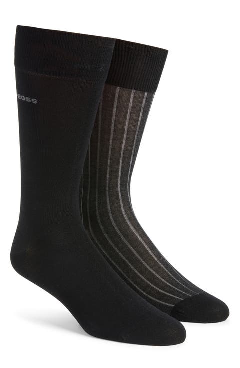 Assorted 2-Pack Solid & Stripe Cotton Blend Dress Socks