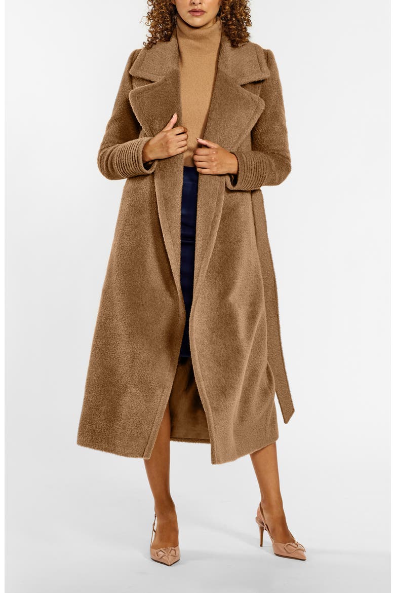 Bouclé Wool & Alpaca Blend Wrap Coat, Alternate, color, DARK CAMEL