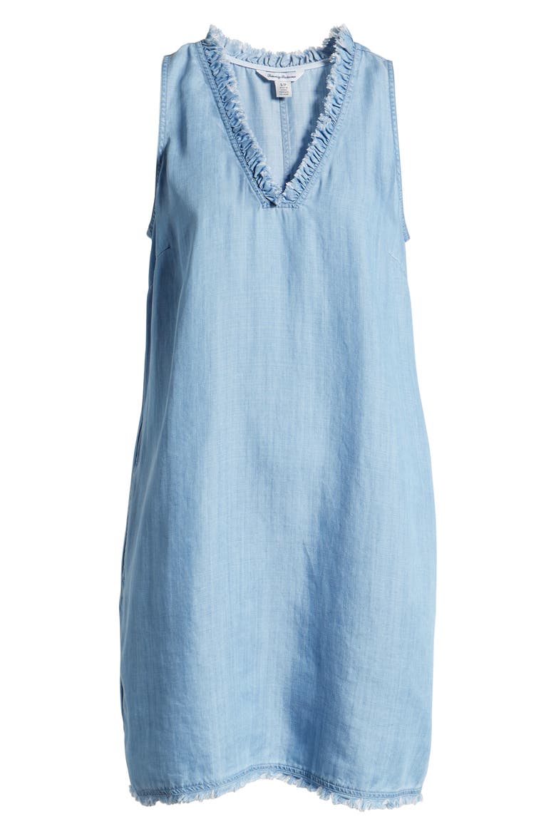 Chambray Ruffle Shift Dress, Alternate, color, LIGHT STORM WASH