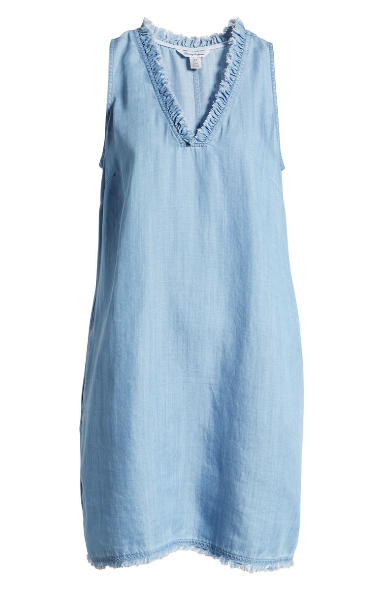 Tommy Bahama Chambray Ruffle Shift Dress, Alternate, color, Light Storm Wash