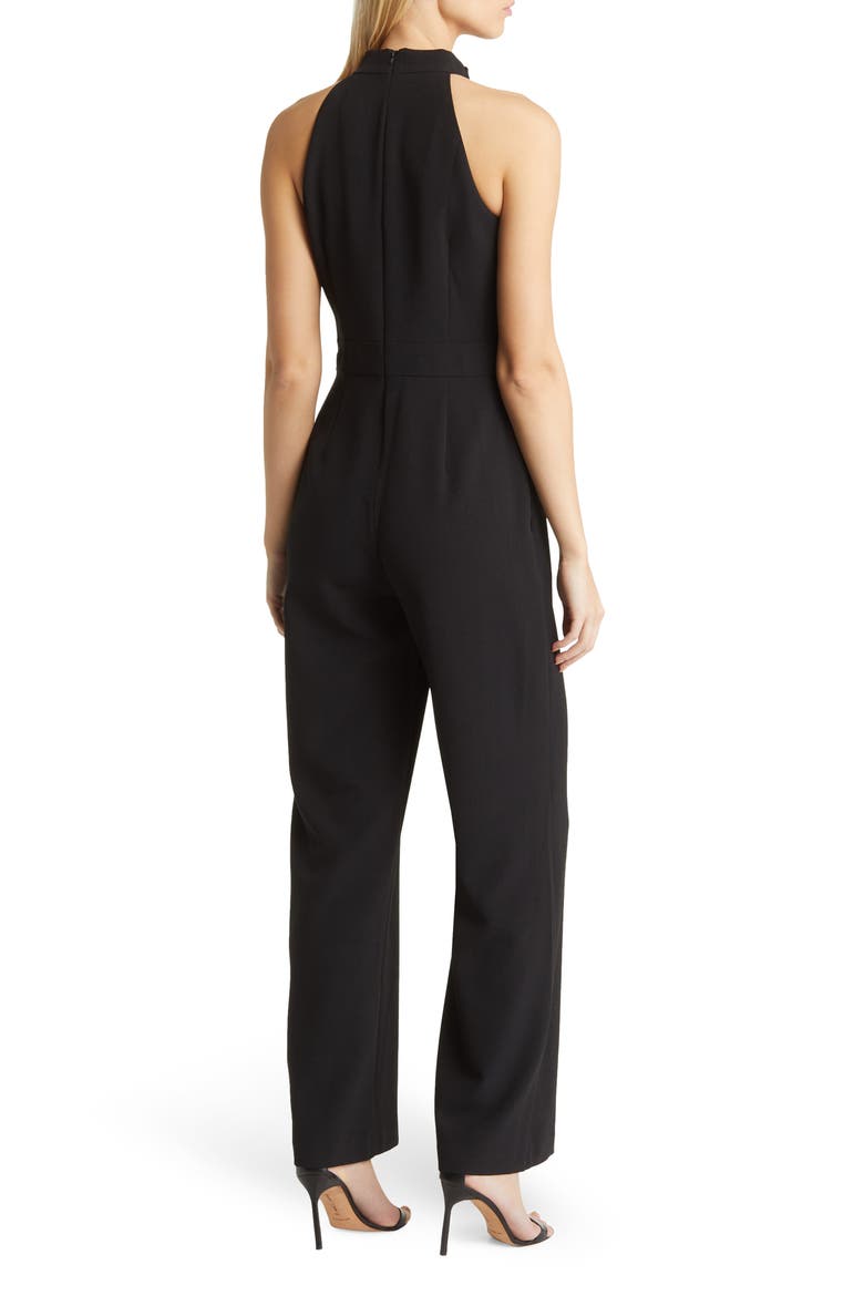 Bow Neck Stretch Crepe Jumpsuit, Alternate, color, BLACK