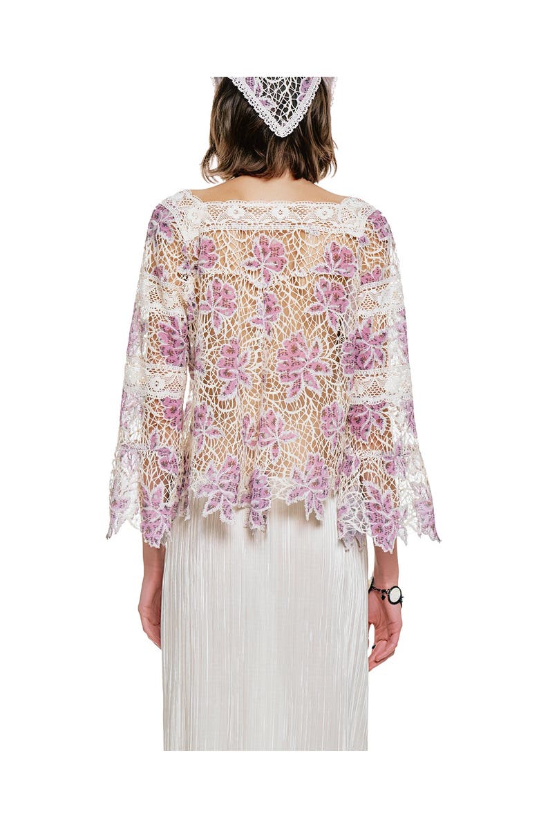 Anna Sui Medallion Floral Lace Tie Blouse, Alternate, color, Mauve/Cream