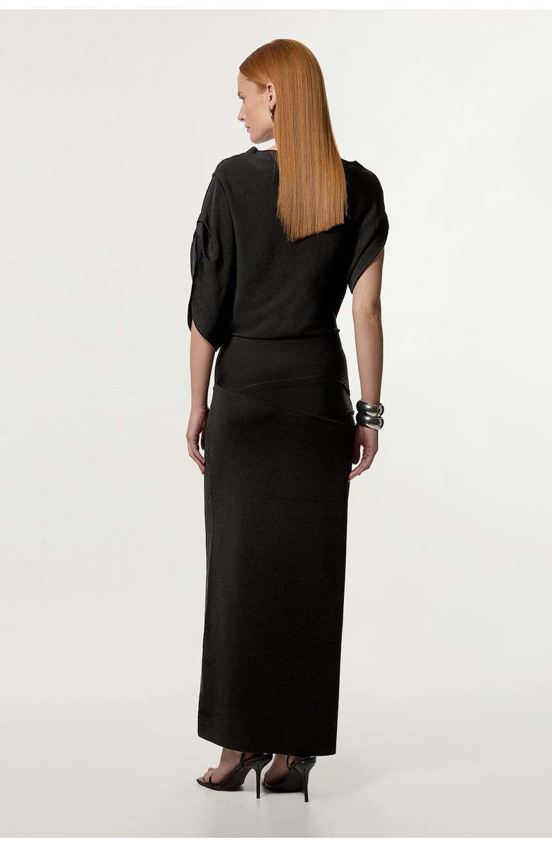 Karen Millen Dropped Waist Asymmetric Maxi Dress, Alternate, color, Black