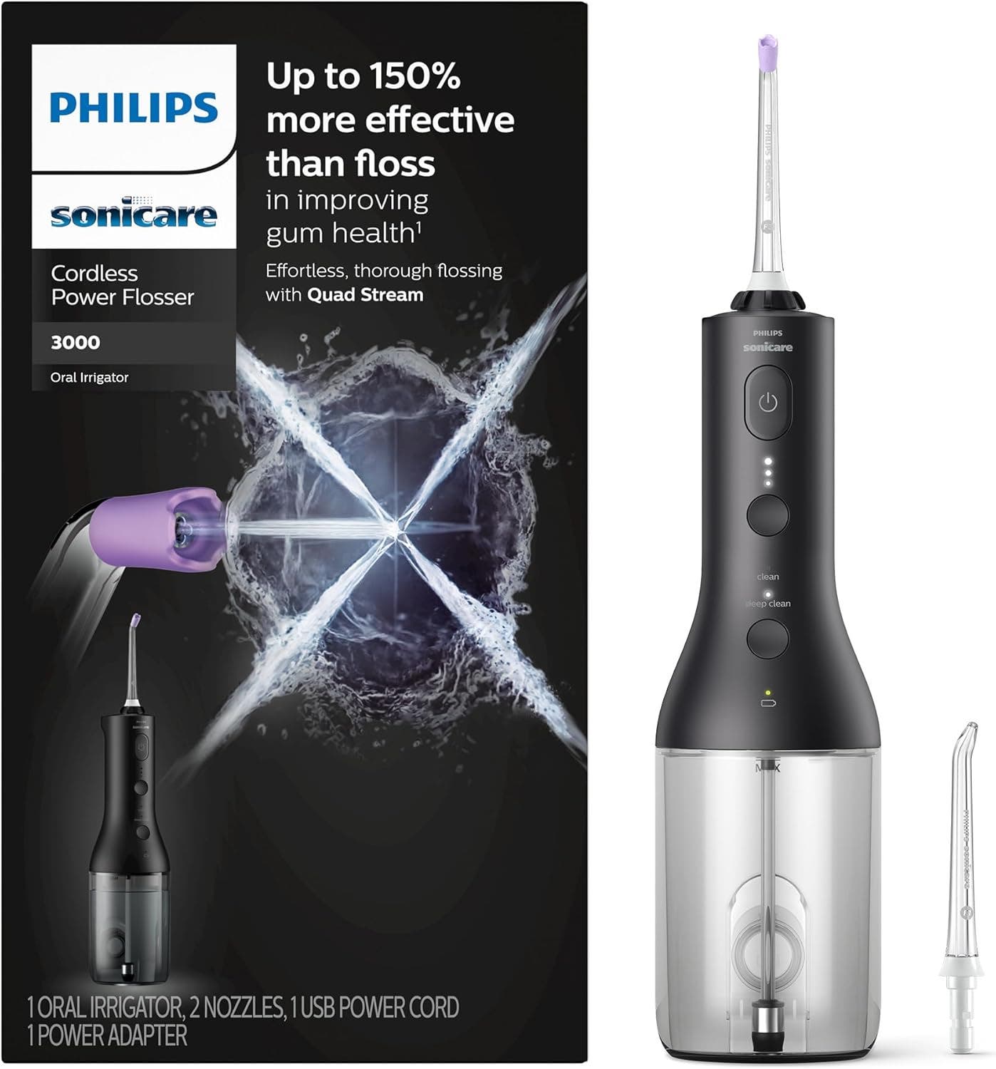 Philips Sonicare Cordless Power Flosser 3000 Quad Stream Water Flosser in Black at Nordstrom