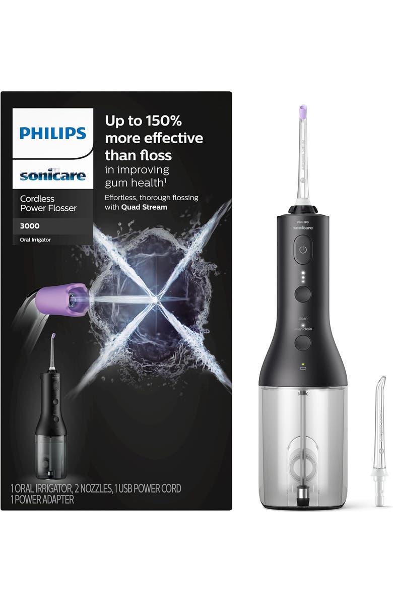 Philips Sonicare Cordless Power Flosser 3000 Quad Stream Water Flosser, Main, color, Black