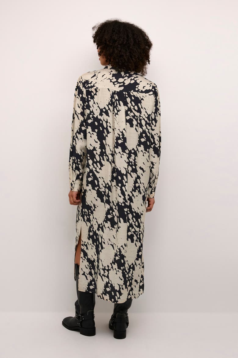 KAlouise Round Neck Maxi Shirt Dress, Alternate, color, Black/Sand Graphic Cloud