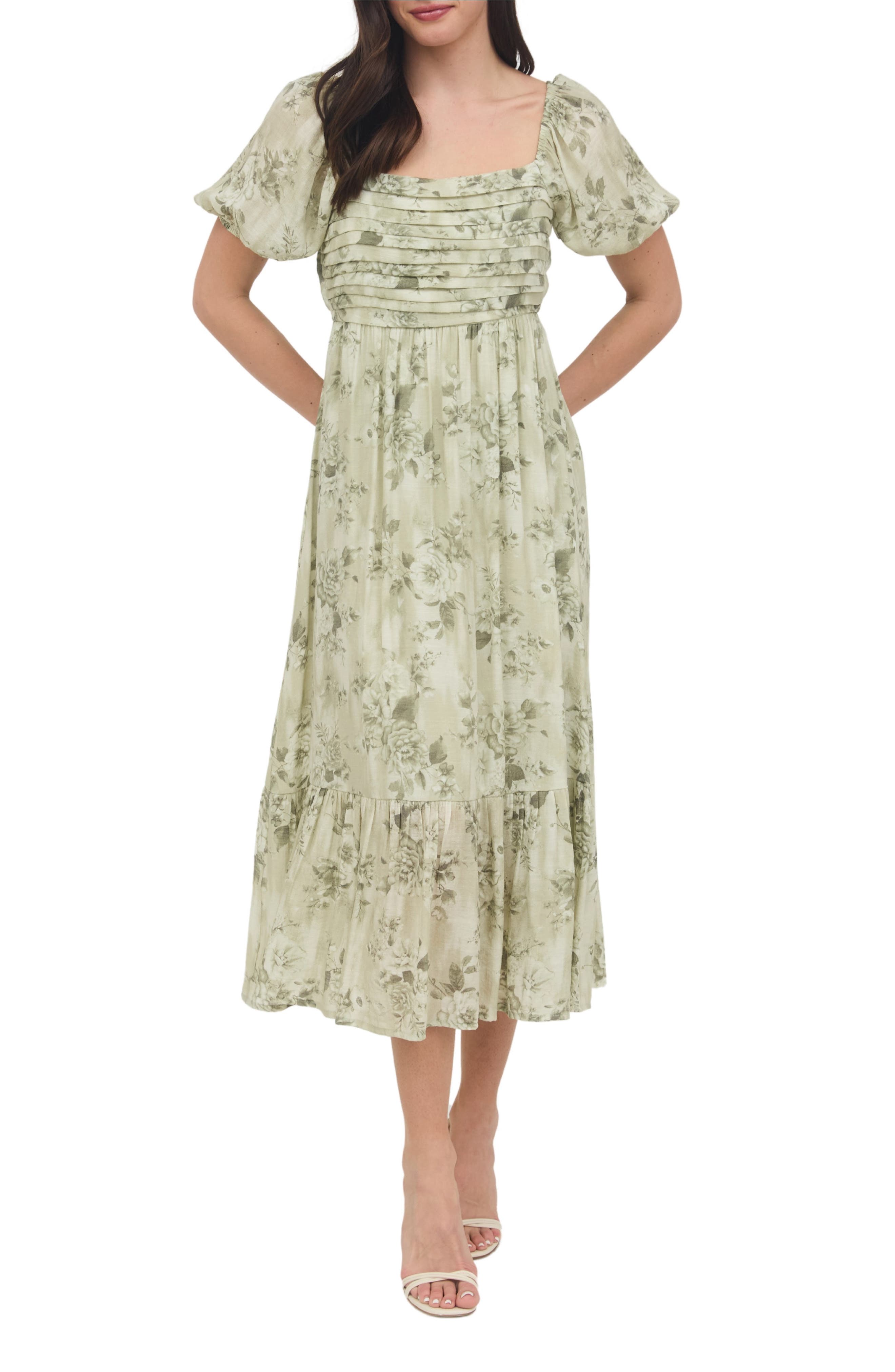 AUGUST SKY Puff Sleeve Midi Dress