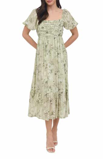 AUGUST SKY Puff Sleeve Midi Dress