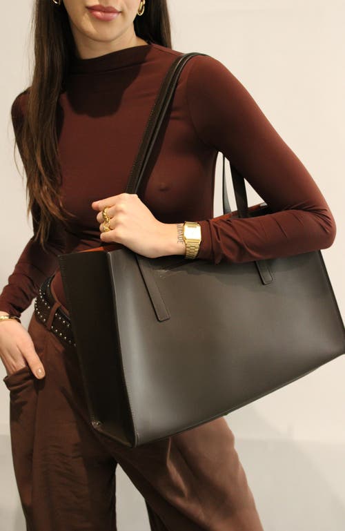 Hyer Goods Upcycled Leather Laptop Tote Bag In Dark Chocolate