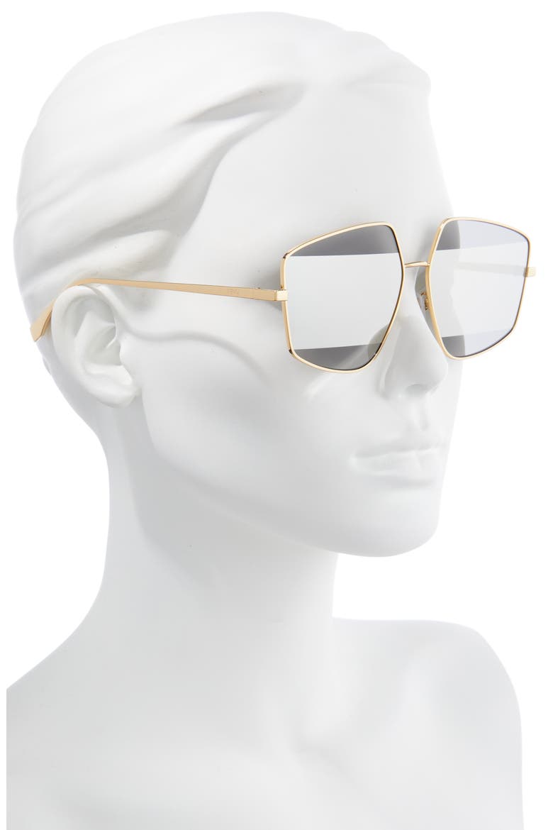 'Fendi Stripes 60mm Geometric Sunglasses, Alternate, color, ENDURA GOLD / SMOKE MIRROR
