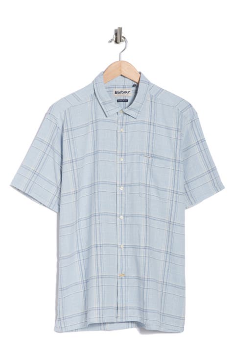 Coldingham Regular Fit Windowpane Short Sleeve Linen & Cotton Button-Up Shirt