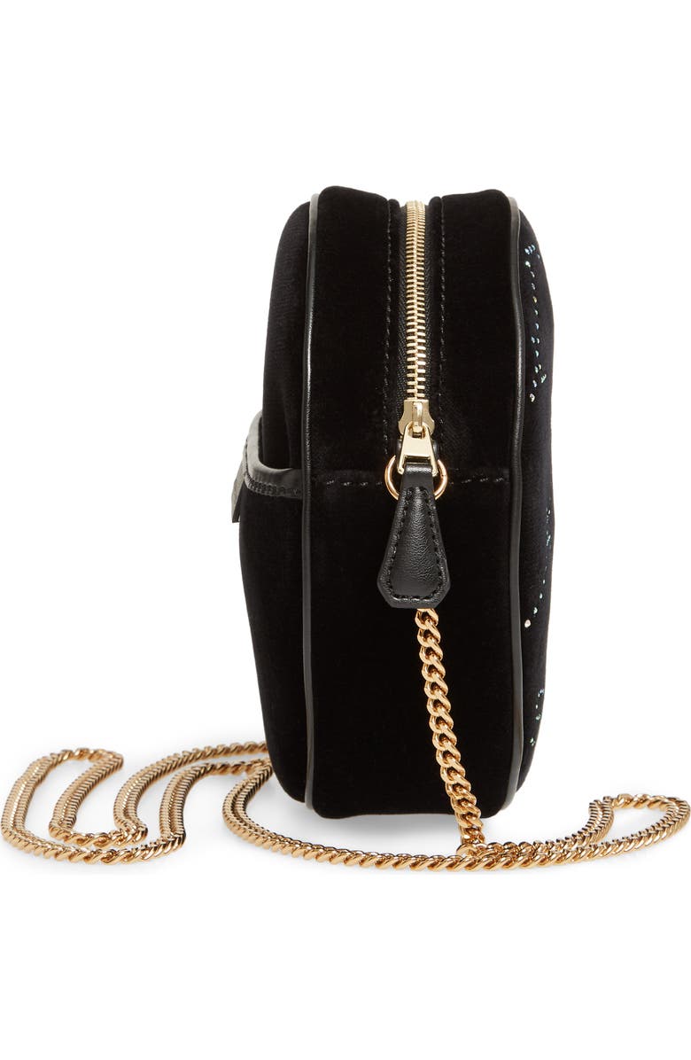 Stella McCartney Crystal Monogram Velvet Circle Crossbody Bag, Alternate, color,