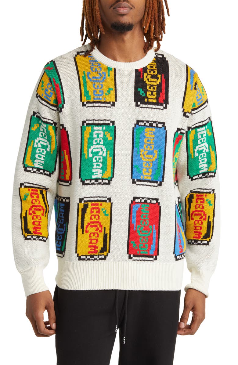 ICECREAM Lemon Lime Jacquard Cotton Crewneck Sweater, Main, color,