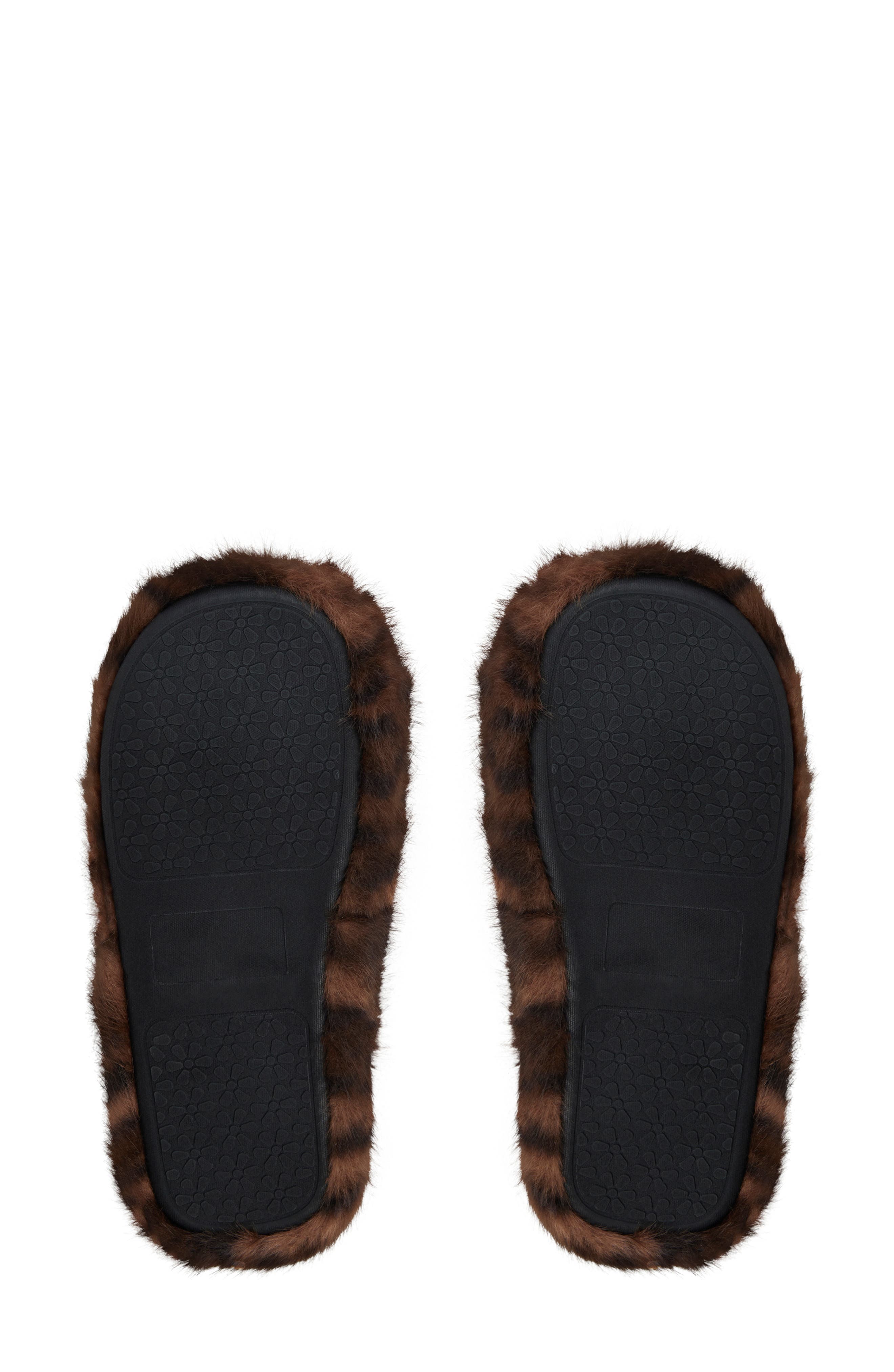 Roxy Sloane Faux Fur Slide Slipper, Alternate, color, Brown Primary - Multi