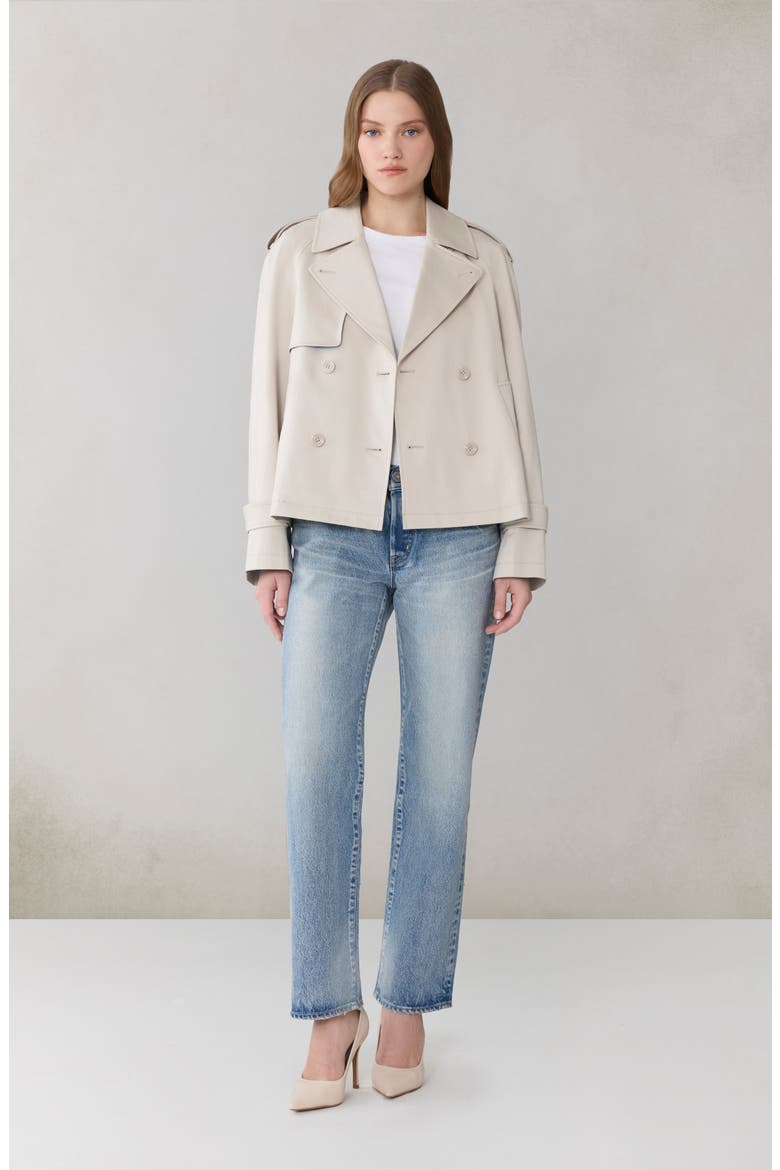 Juliette Short Stretch Cotton & Nylon Trench Coat, Alternate, color, LIGHT OAK