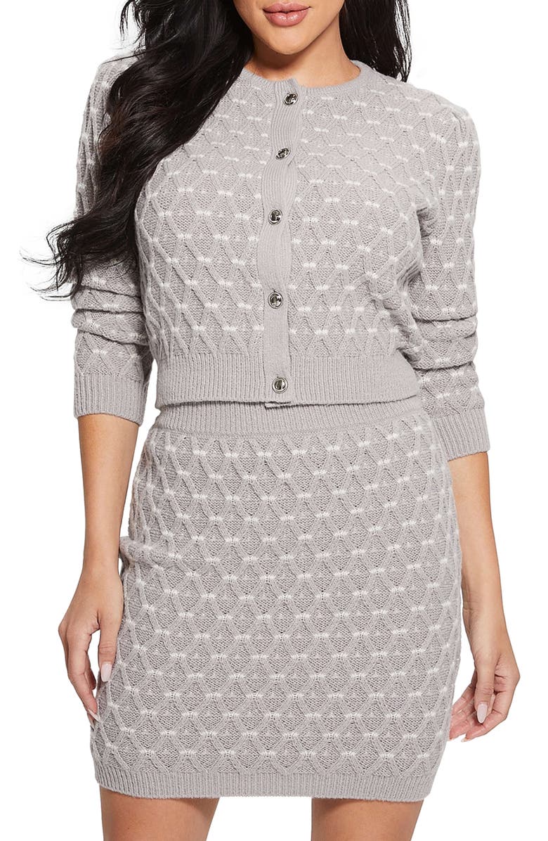 GUESS Miya Lattice Stitch Crop Cardigan, Main, color,