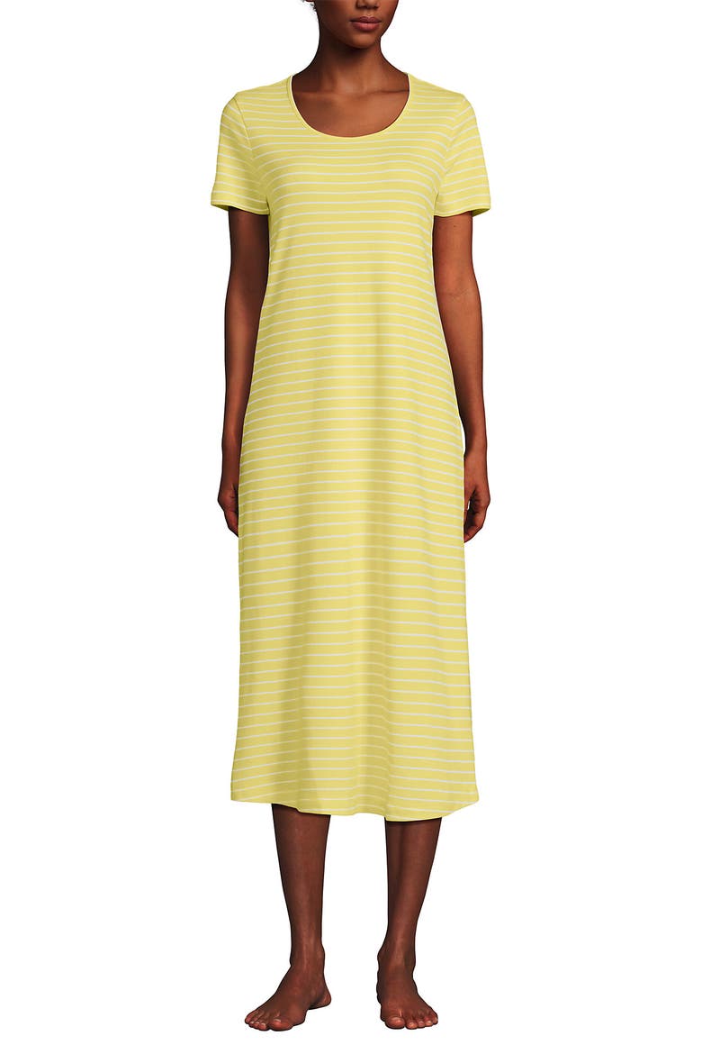 Cotton Short Sleeve Midcalf Nightgown, Main, color, Yellow Bliss Simple Stripe