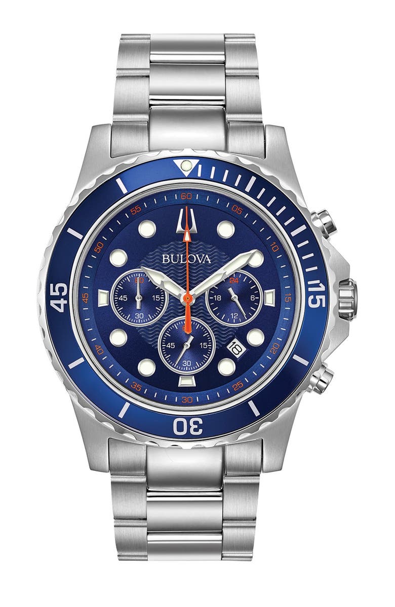 BULOVA Men's Chronograph Watch, 44mm, Main, color, Silver