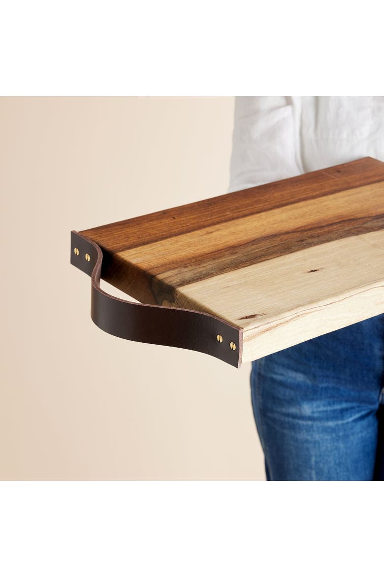 Blackwood Cutting Board with Leather Strap, Alternate, color, Natural