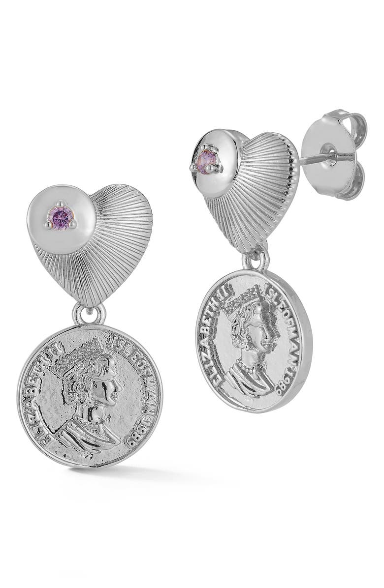SPHERA MILANO CZ Heart & Coin Drop Earrings, Main, color, Silver