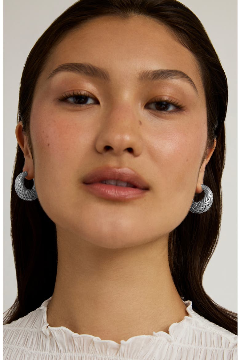 Cinta Woven Hoop Earrings, Alternate, color, SILVER