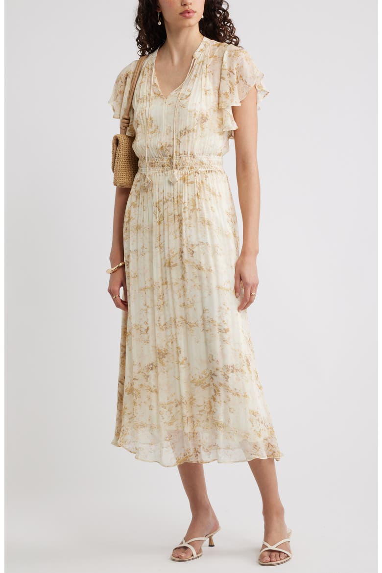 Crinkle Chiffon Midi Dress, Alternate, color, IVORY- GOLD SOLY FLORAL