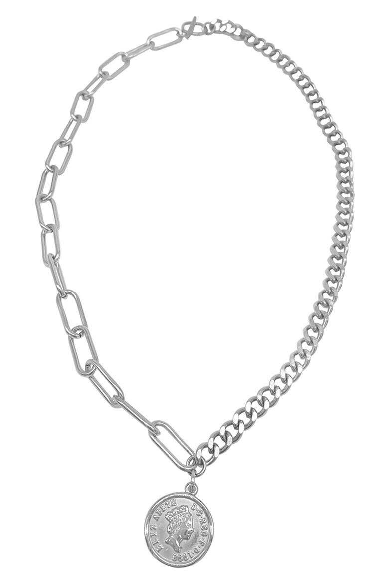 Water Resistant Mixed Chain Coin Necklace, Main, color, SILVER