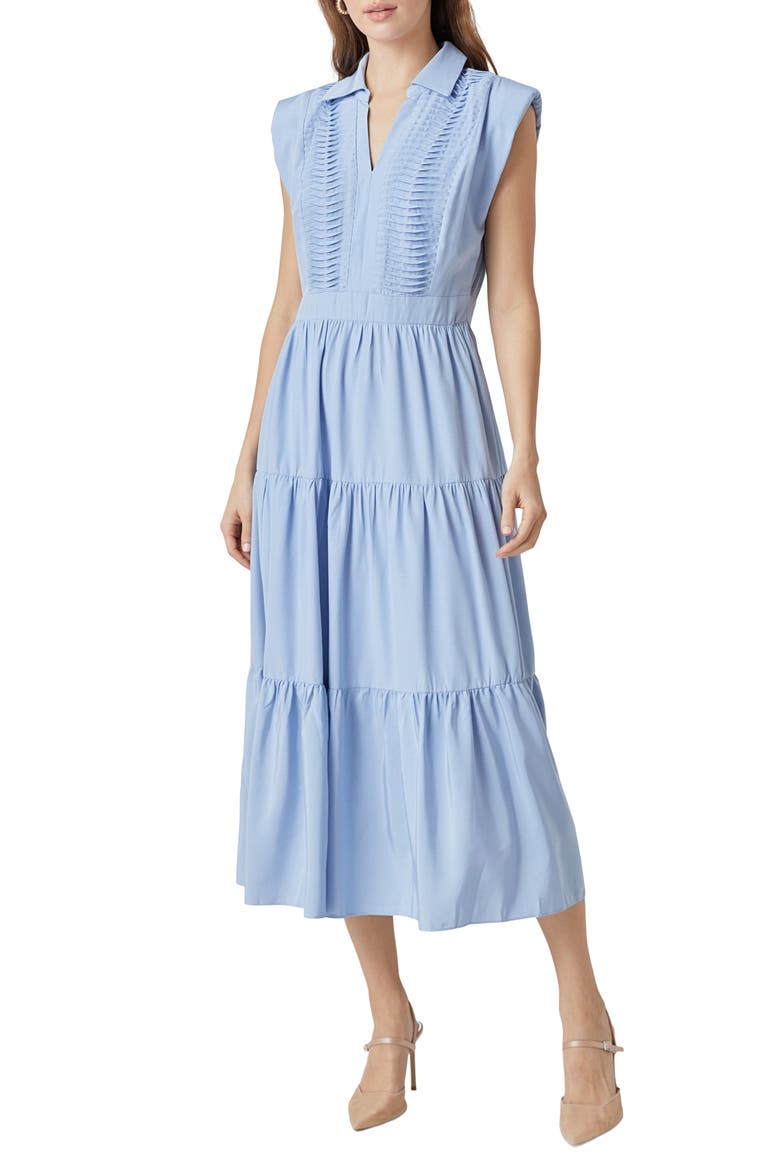 Pintuck Detail Tiered Midi Dress, Main, color, POWDER BLUE