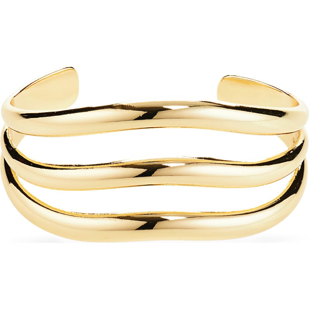 Open Edit Puffy Triple Tiered Cuff Bracelet In Gold