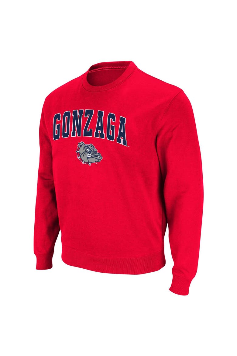 Men's Colosseum Red Gonzaga Bulldogs Arch & Logo Tackle Twill Pullover Sweatshirt, Alternate, color, Red