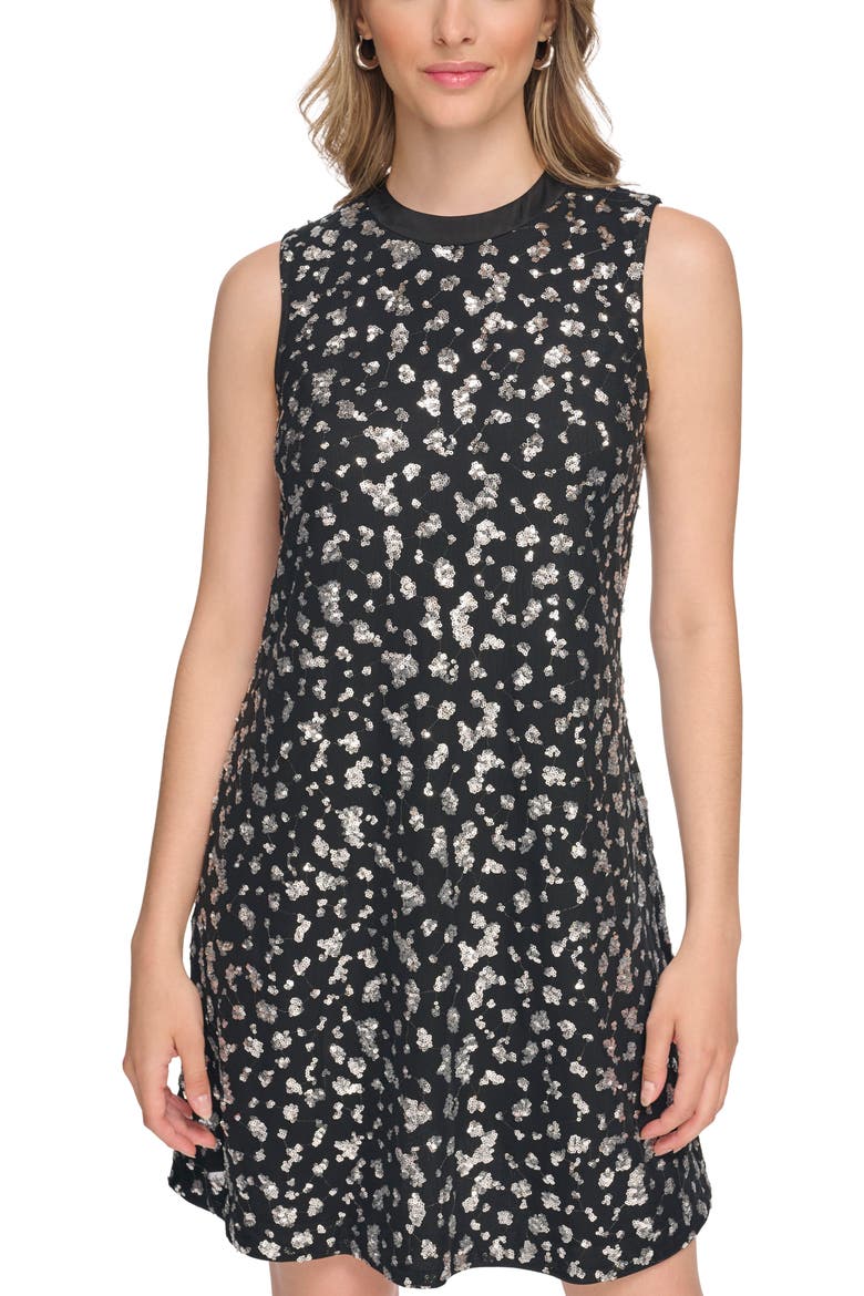 Sequin Sleeveless Dress, Alternate, color, BLACK / SILVER