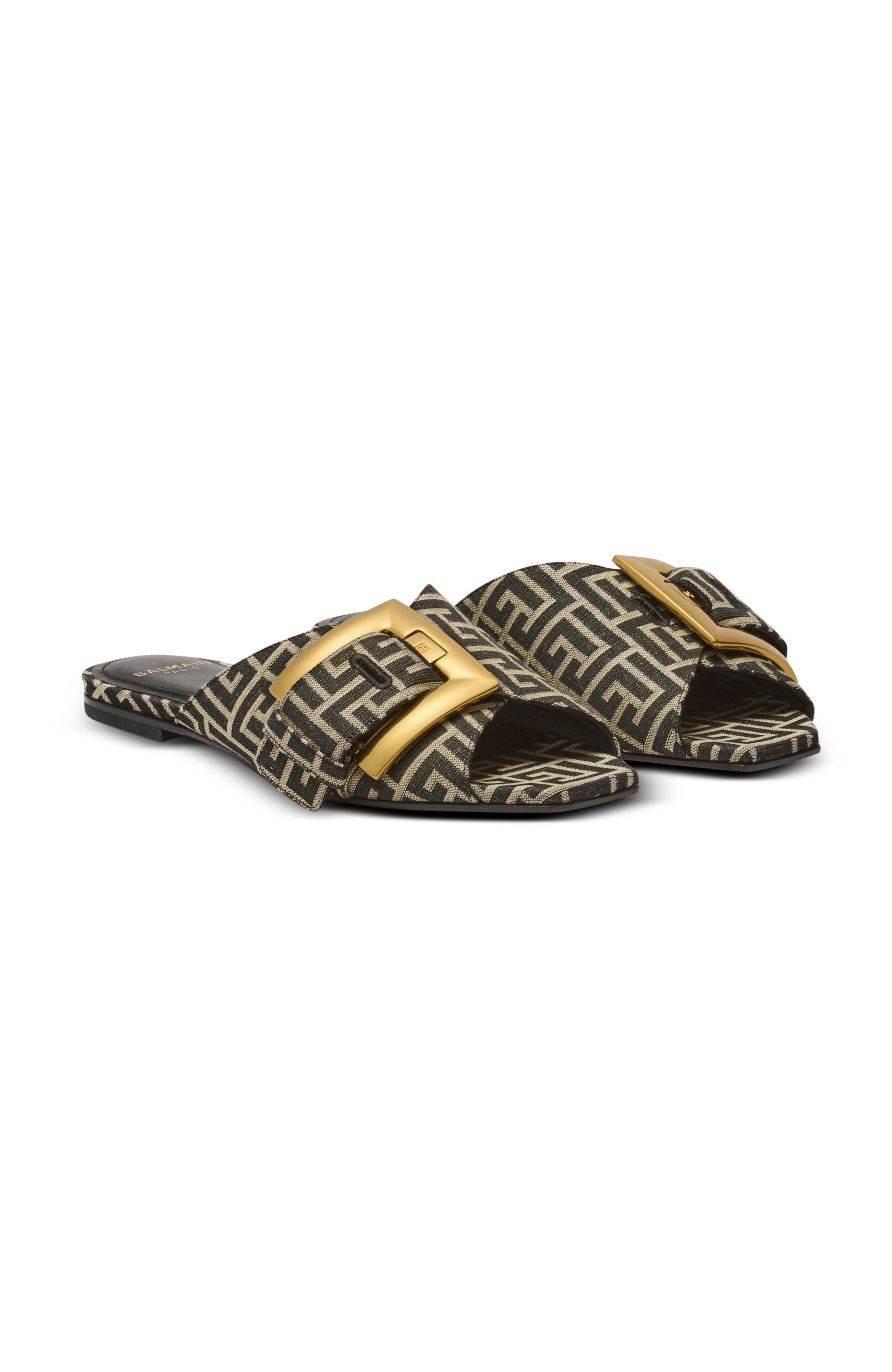 Balmain Flat monogram jacquard Anthem sandals, Main, color, Black