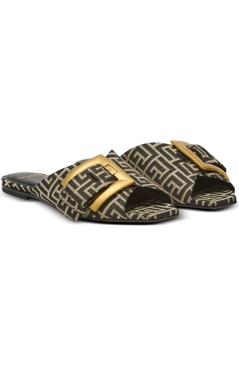 Balmain Flat monogram jacquard Anthem sandals, Main, color, Black