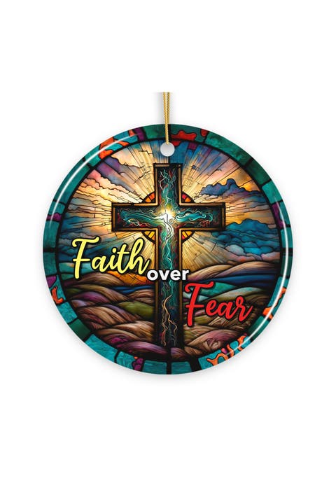 Faith Over Fear Stained Glass Cross Ceramic Ornament
