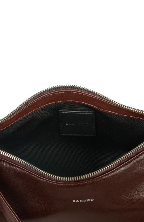 Sandro Mens Cognac Logo-embossed Small Leather Hobo Bag In Brown