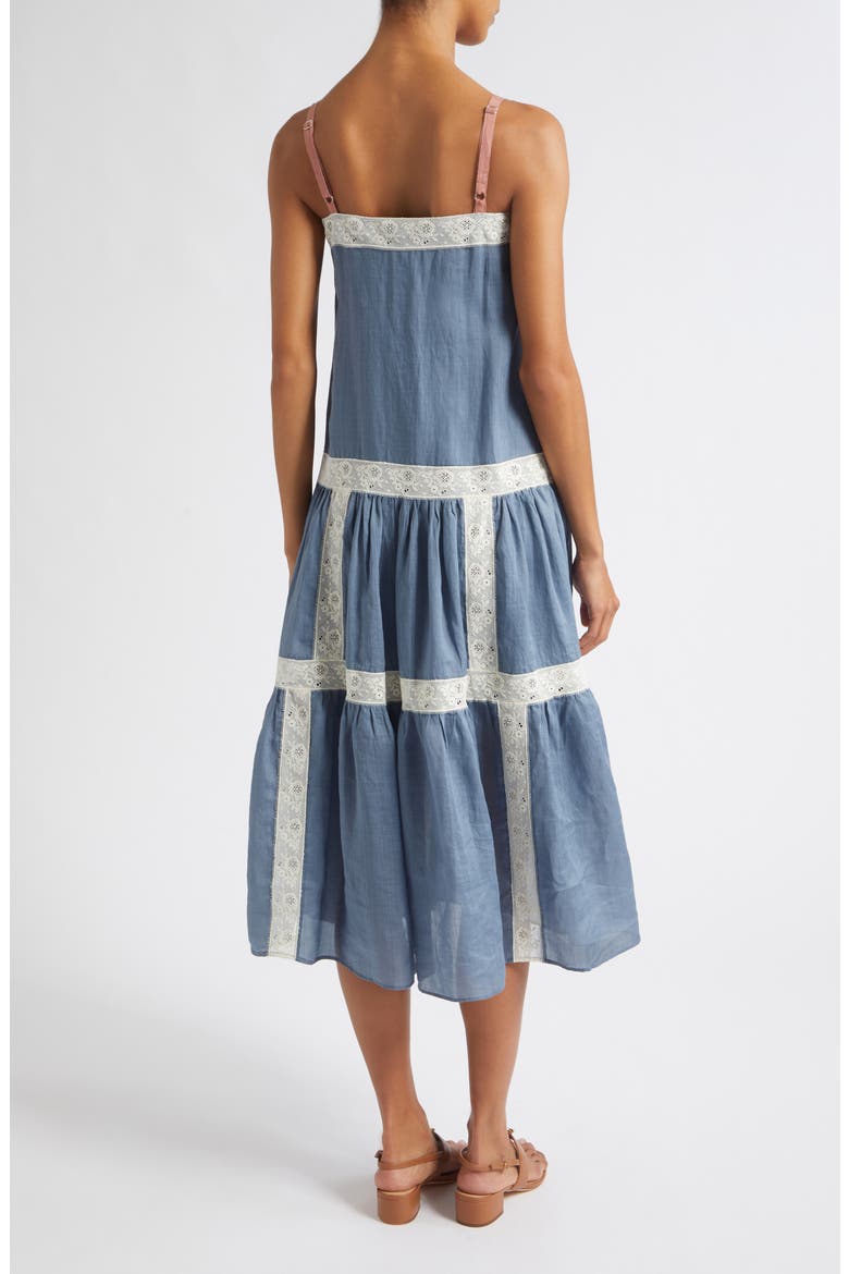 Mazarine Lace Trim A-Line Dress, Alternate, color, BLUE STEEL