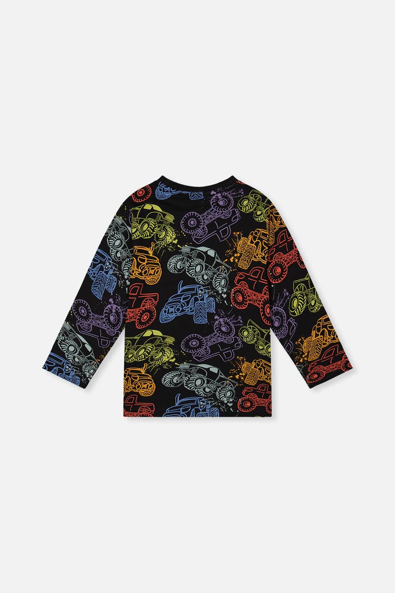 Organic Cotton Monster Truck Graphic Long Sleeve T-Shirt, Alternate, color, Black Monster Truck Print