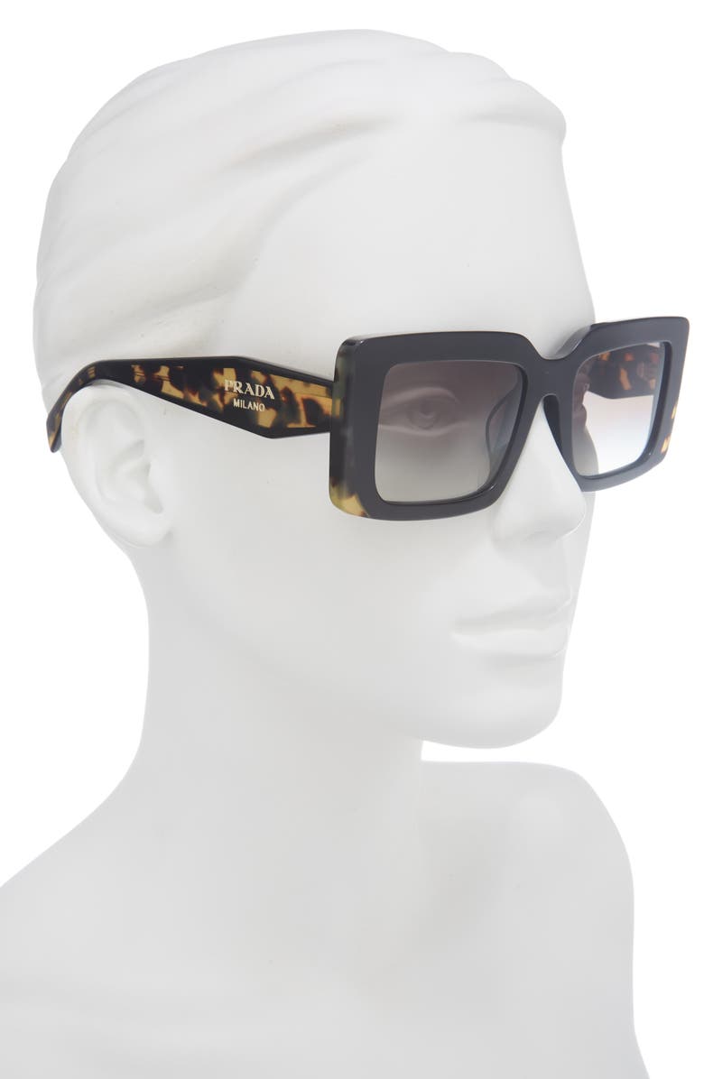 Prada 53mm Rectangular Sunglasses, Alternate, color, Black/ Tortoise / Grey