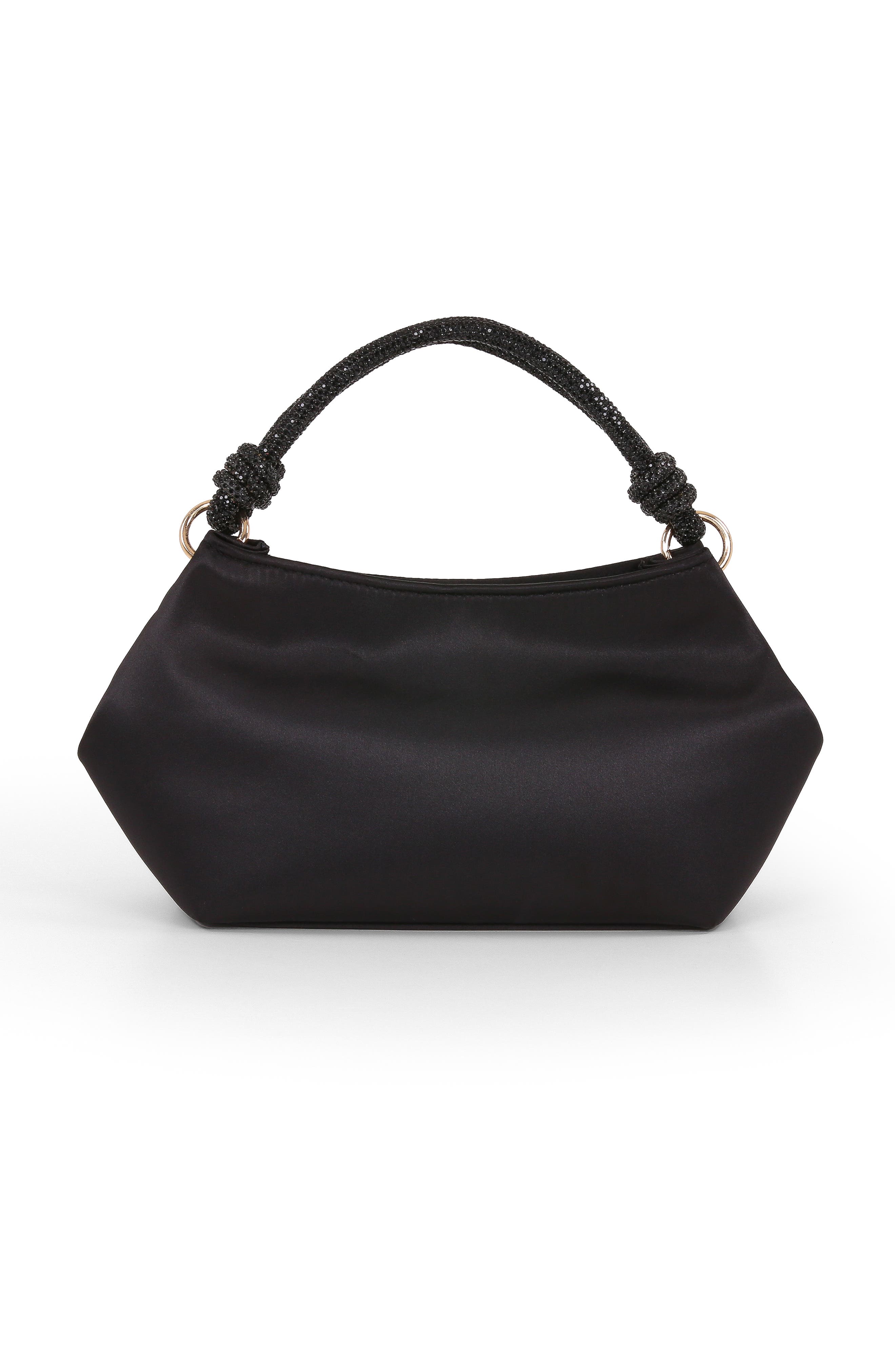 Jewel Badgley Mischka Noelle Crystal Handle Satin Pouch, Main, color, Black