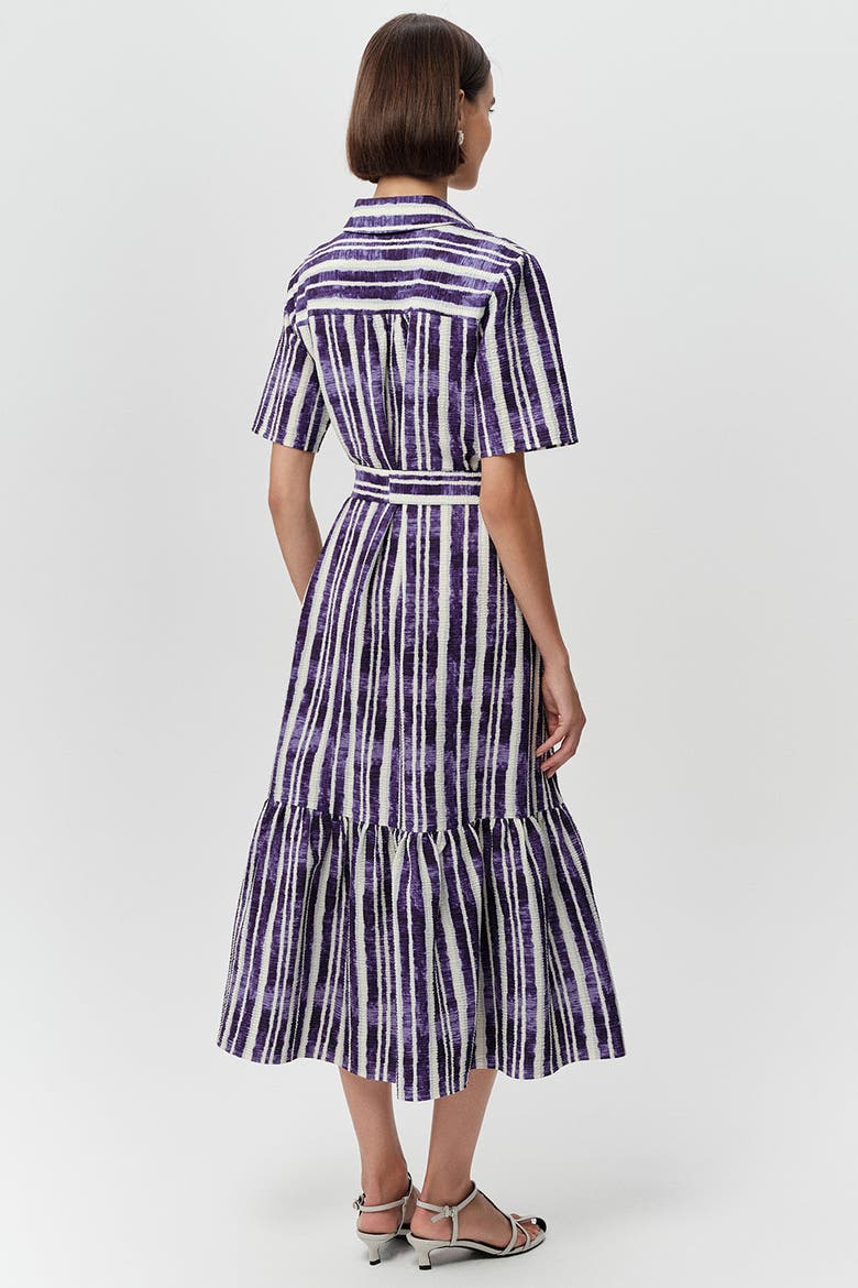 Xenia Short Sleeve Belted Pocketed Midi Dress, Alternate, color, Sax