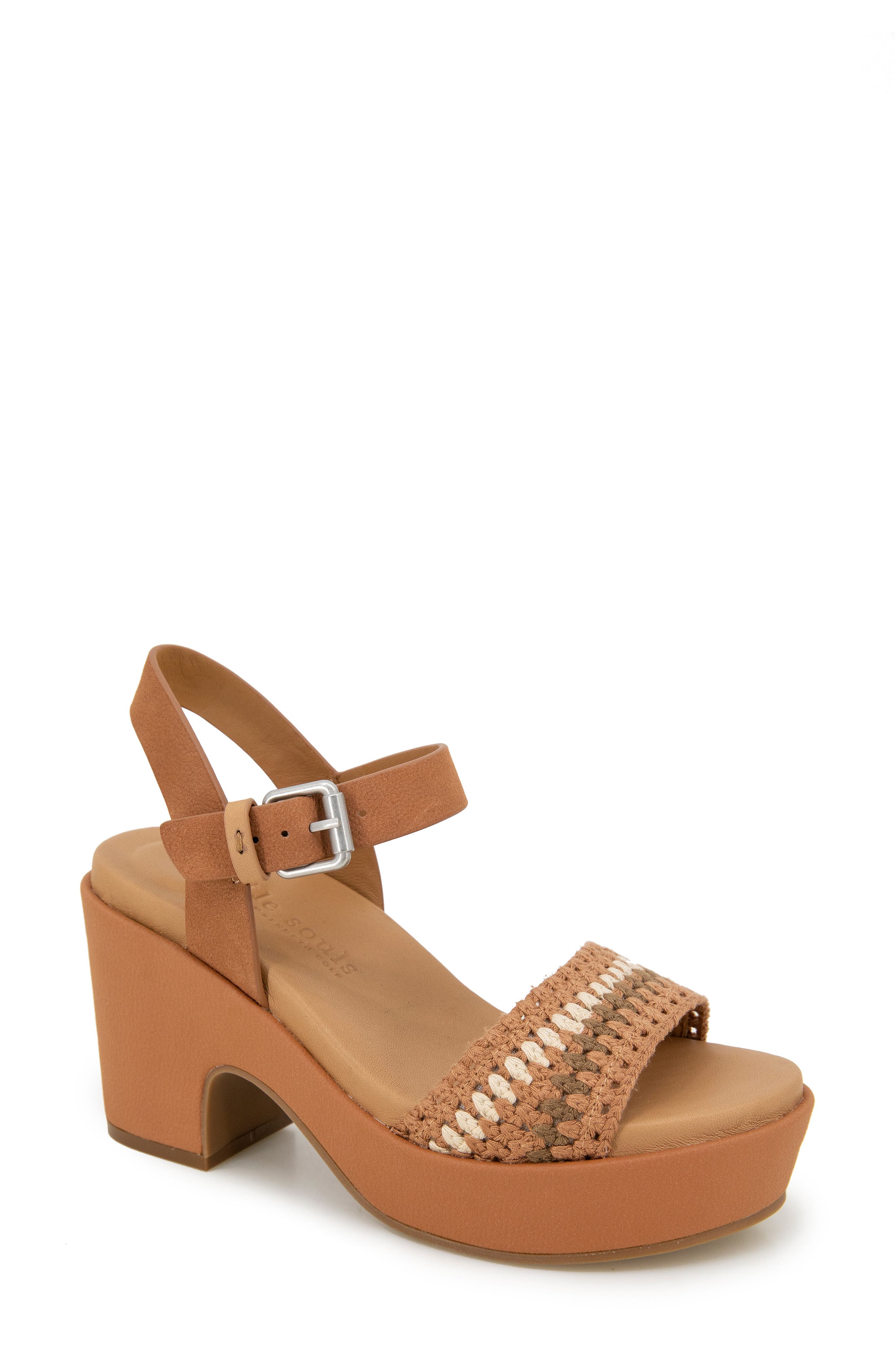 Gentle Souls Delilah Ankle Strap Platform Sandal, Main, color, Brown Multi Fabric
