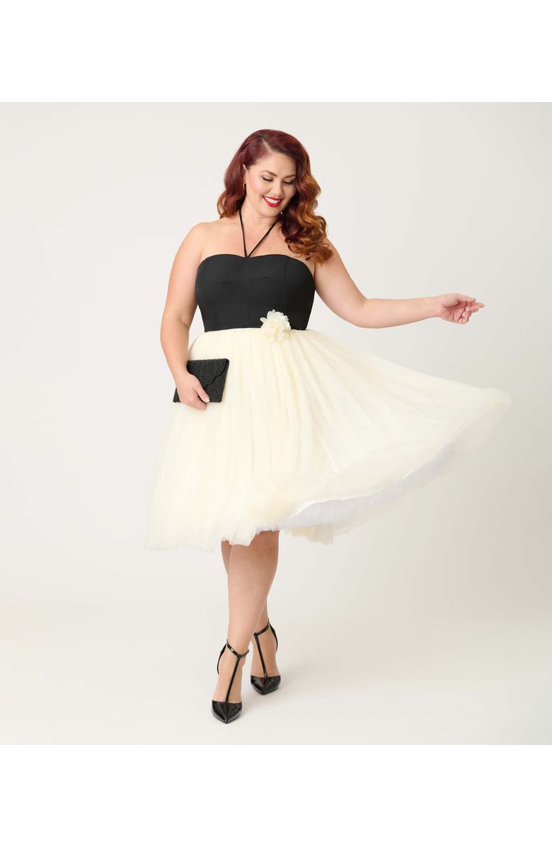 Unique Vintage Plus Size Sweetheart Halter Swing Dress, Alternate, color, Black & Ivory