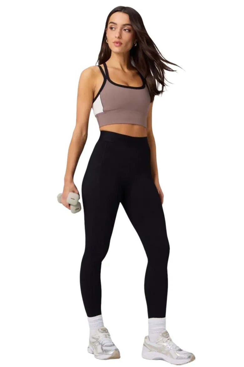 Principal Color Block Longline Medium Impact Bra, Alternate, color, Desert Shadows/Bone/Black
