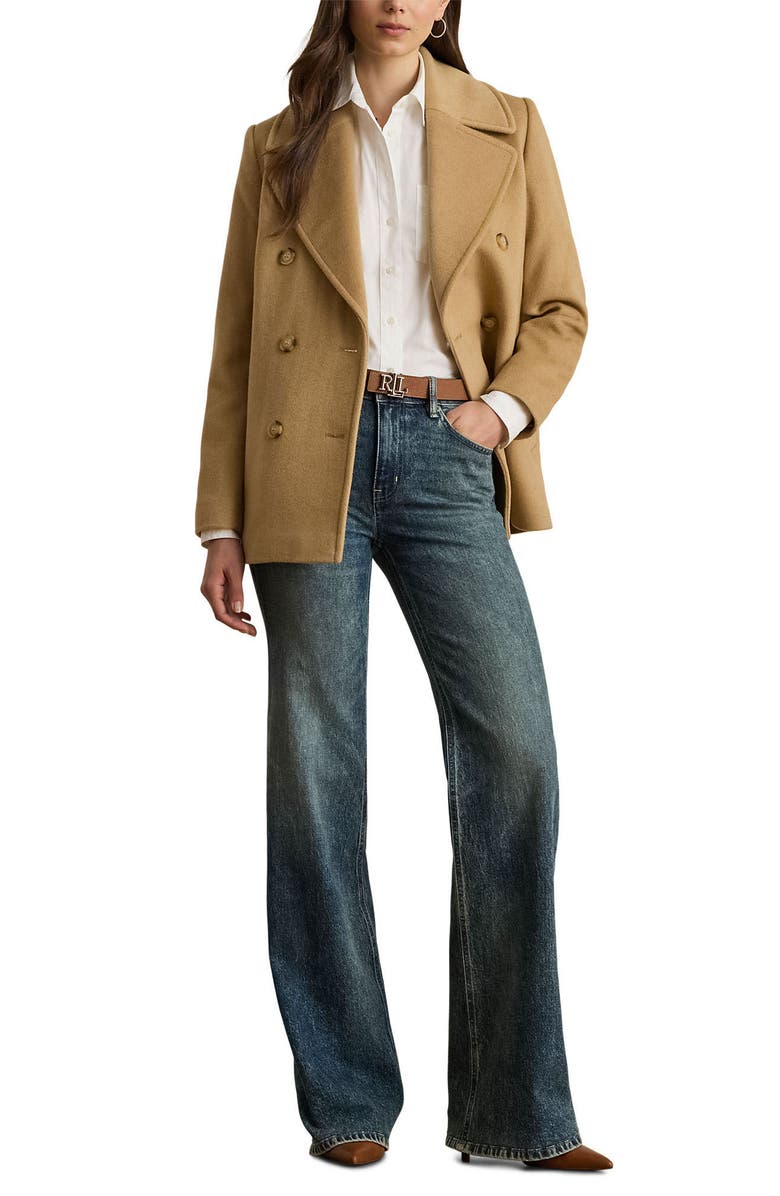 Lauren Ralph Lauren Wool Double Breasted Jacket, Alternate, color, Camel