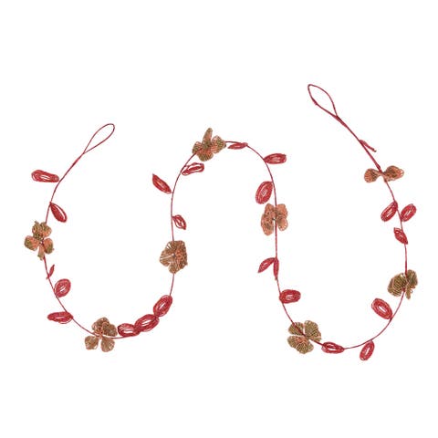 Glass Bead Wired Leaves & Flowers Garland, Pink