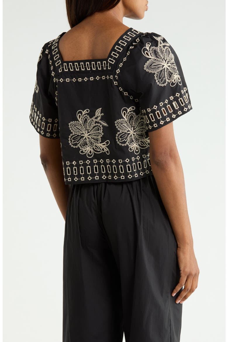 Embroidered Square Neck Blouse, Alternate, color, BLACK/ IVORY EMBROIDERY