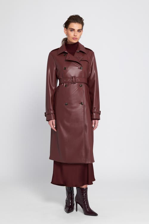 Elle Collection Faux Leather Trench Coat In Brown