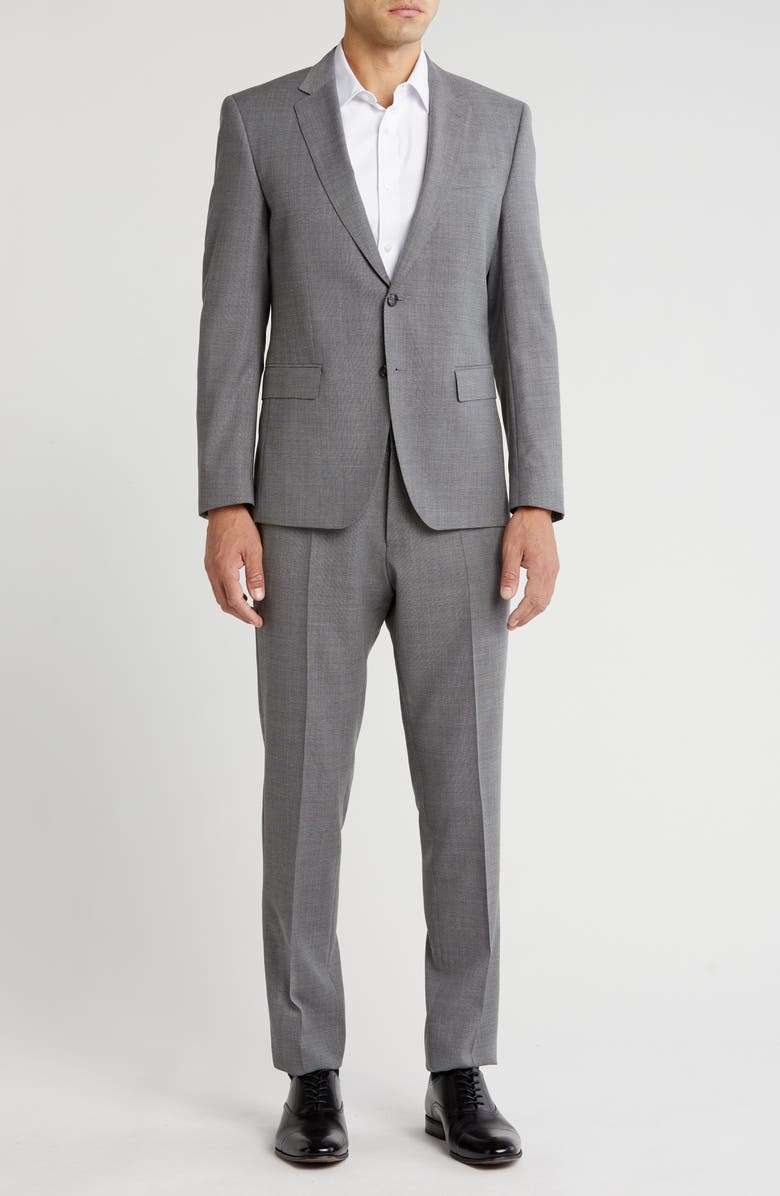BOSS Huge Medium Grey Sharkskin Notch Lapel Wool Suit, Main, color, 