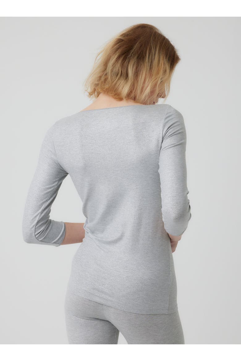 Metallic 3/4 Sleeve Boatneck Top with Merrow Edge, Alternate, color, METAL GREY