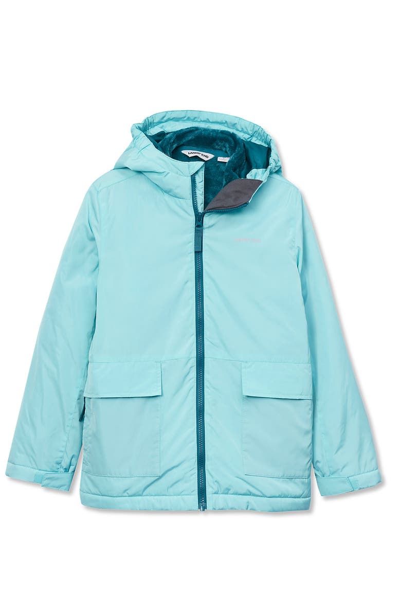 Lands' End Kids Water Resistant Insulated 3 in 1 Jacket, Alternate, color, Aqua Splash/Harbor Blue